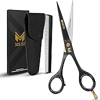 MUSI 6.5" Professional Barber Hair Cutting Scissors - 420 Japanese Stainless Steel Sharp Shears with Comb & Leather Pouch