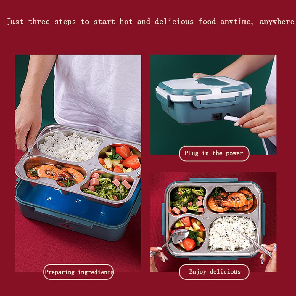 Lunch Box Elettrico Car Office 2 in 1 Lunch Box Elettrico 12 V / 220 V Scaldavivande Elettrico Lunch Box in Acciaio Inox Bambini con Scomparti 1.1L con Bacchette, Cucchiaio e Scatola Estraib