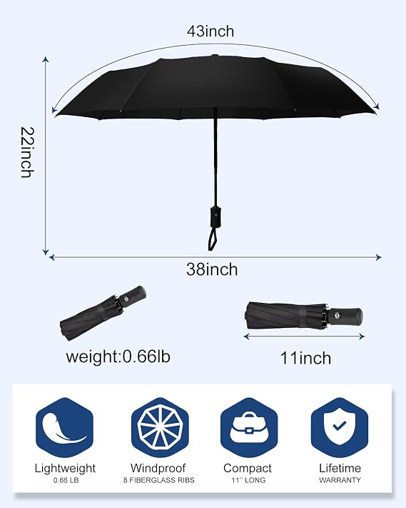 Compact Travel Umbrella, Folding Small Mini Windproof Umbrella, Lightweight Portable Parasol for Backpack Purse, Car Backpack Purse Automatic Umbrellas for Rain