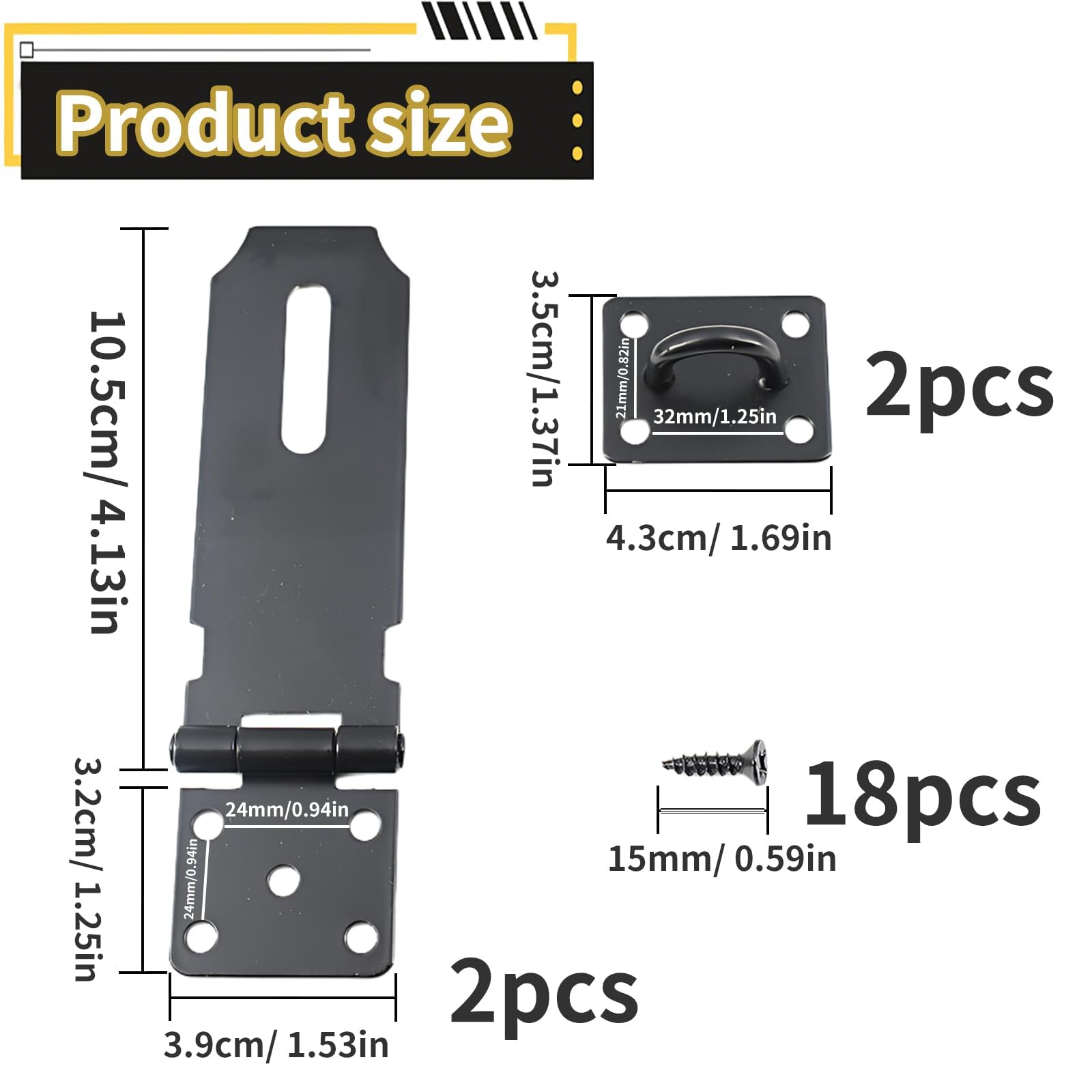 2 Pcs Hasp and Staple Heavy Duty with 18 Screws, Shed Door Lock Latch for External Doors Padlock Hasp for Windows Cabinets - Image 2