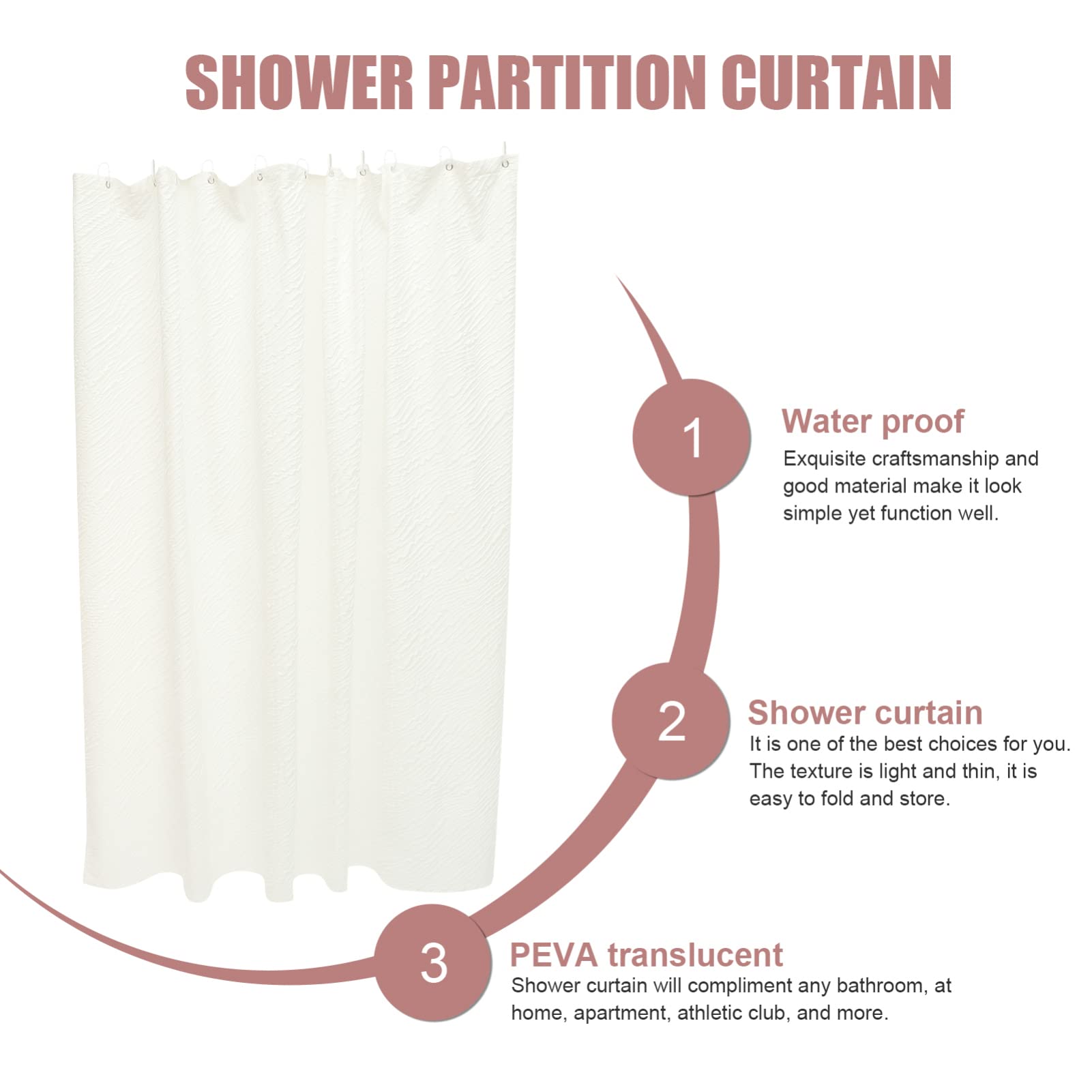 Zerodeko Rideau De Douche Polyester Rideau De Douche Imperméable pour Salle De Bain avec Crochets