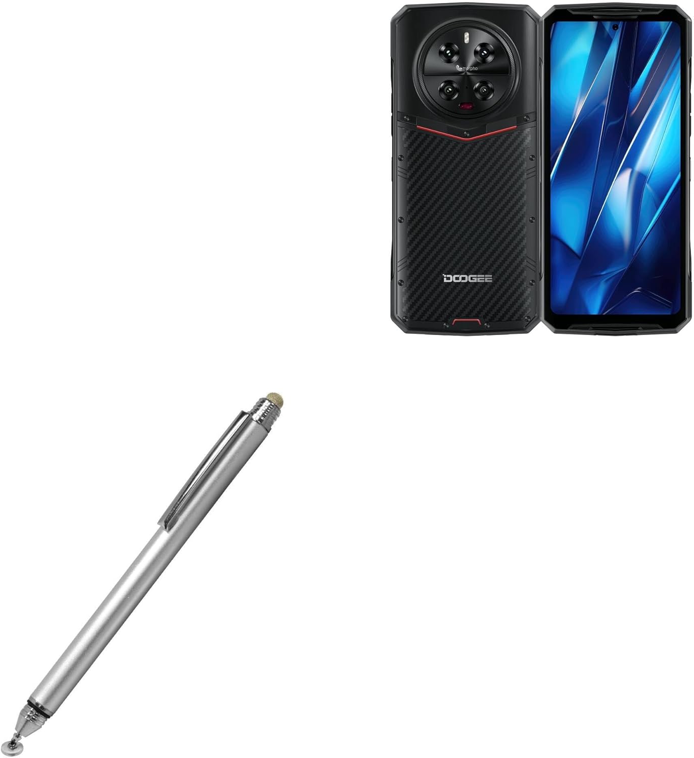 BoxWave Stylus Pen Compatible with Doogee DK10 - DualTip Capacitive Stylus, Fiber Tip Disc Tip Capacitive Stylus Pen - Metallic Silver