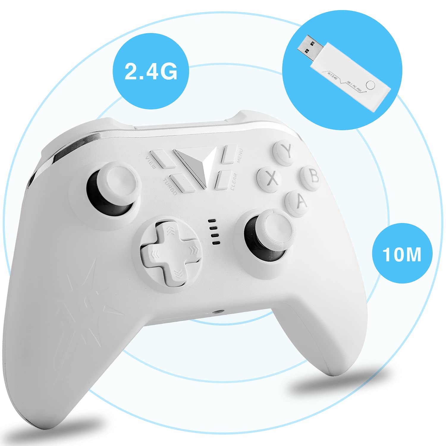 Mando inalámbrico para PC, 2.4G Inalámbrico Gamepad Controlador,Joystick Inalámbrico Compatible con P3/PC(White)