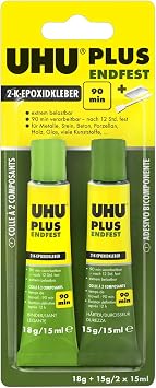 UHU 3-38751 Plus Endfest 300, Crystal Clear and Highly Resilient 2-Component Adhesive, 2 x 15 ml, epoxy-Resin-Glue