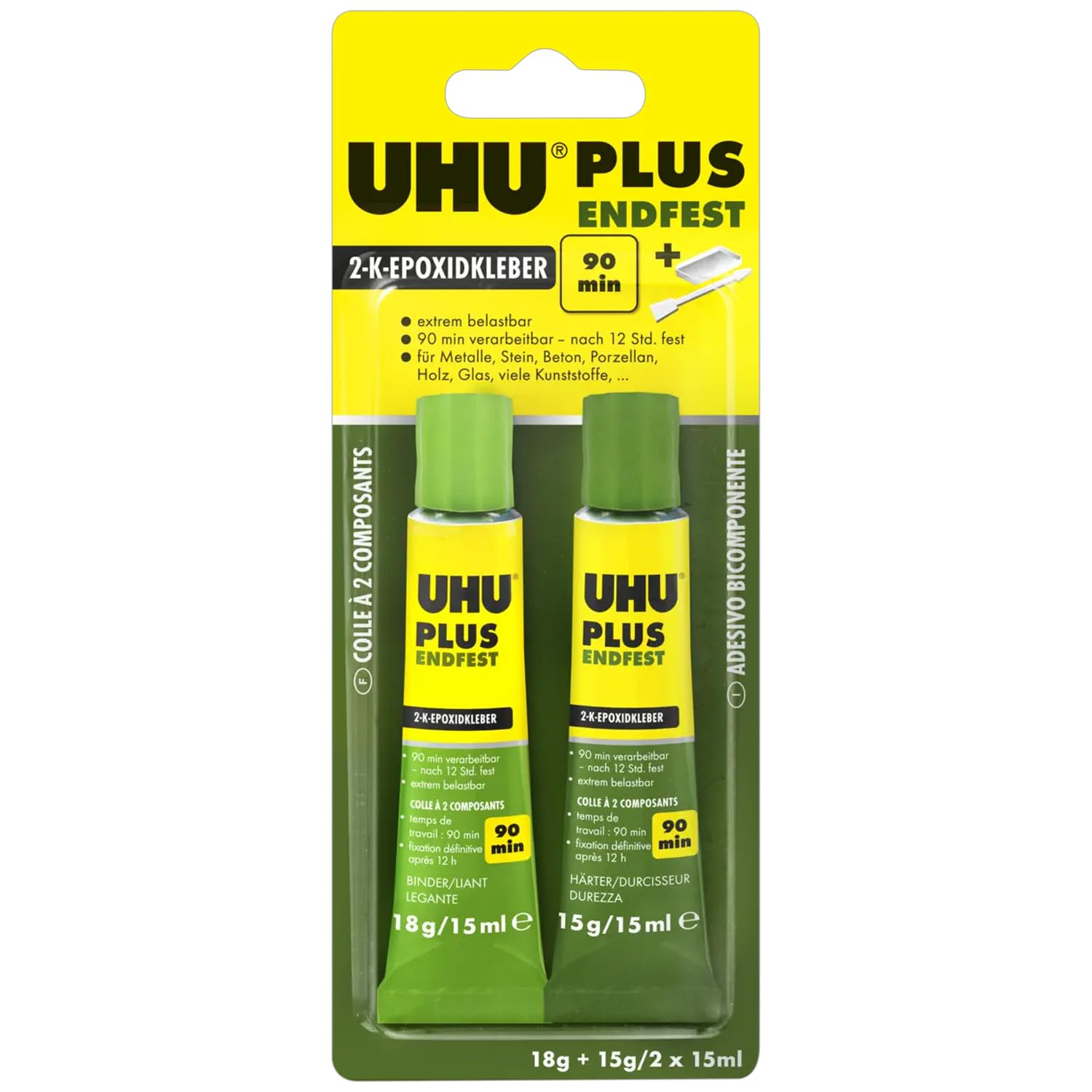 UHU 2-component adhesive Plus Endfest 300, crystal clear and highly resilient 2-component adhesive, 2 x 15 ml, epoxy-resin-glue