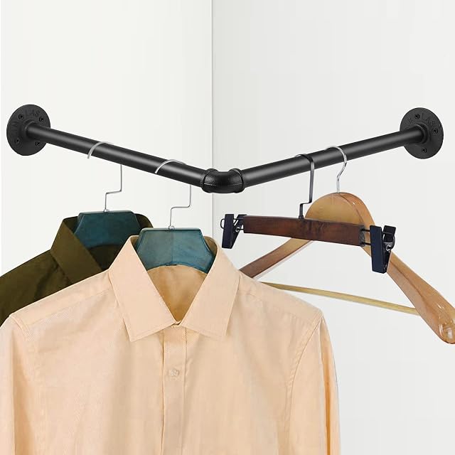 Tanice Industrial Tube Hanger Wall-mounted Right-angle 46cm, Detachable Retro Industrial Cylindrical Clothes Rail, Suitable For Bedroom, Living room, Kitchen