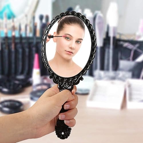 Miniatura 10 de BAOZOON Espejo de mano vintage con asa, 2 piezas, bonito espejo de mano cosmético, espejo de maquillaje, espejo de viaje, 9.8 x 4.5 pulgadas (plata