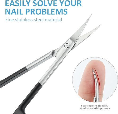Miniatura 9 de Tijeras de cutícula para mujeres y hombres, curvadas de acero inoxidable con punta de aseo, cuchillas de manicura, uñas para piel seca (3)