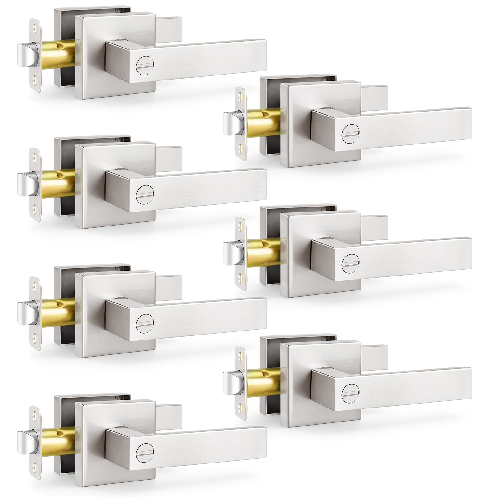 Satin Brass Door Knobs - 10 Pack Privacy Locks -12