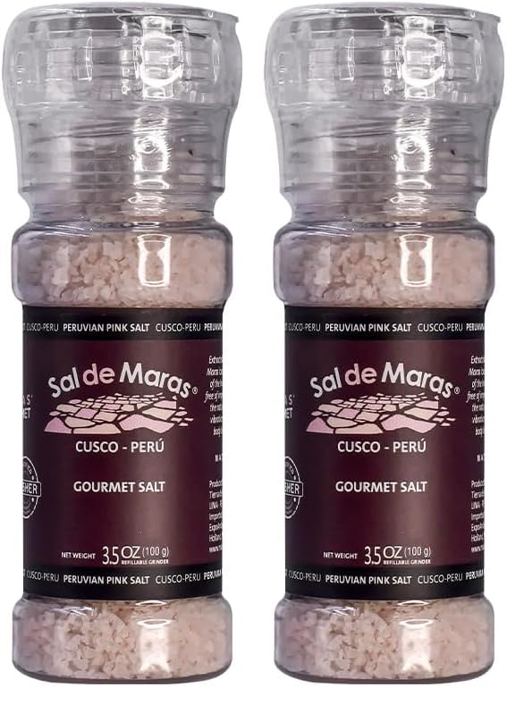 MARAS GOURMET Salt from Maras Unique Flavor and Hand Harvest Peruvian Pink Salt | Sal de Maras | Refillable Grinder | PINK SALT 3.5 oz. (100g) (Pack of 2) image 2