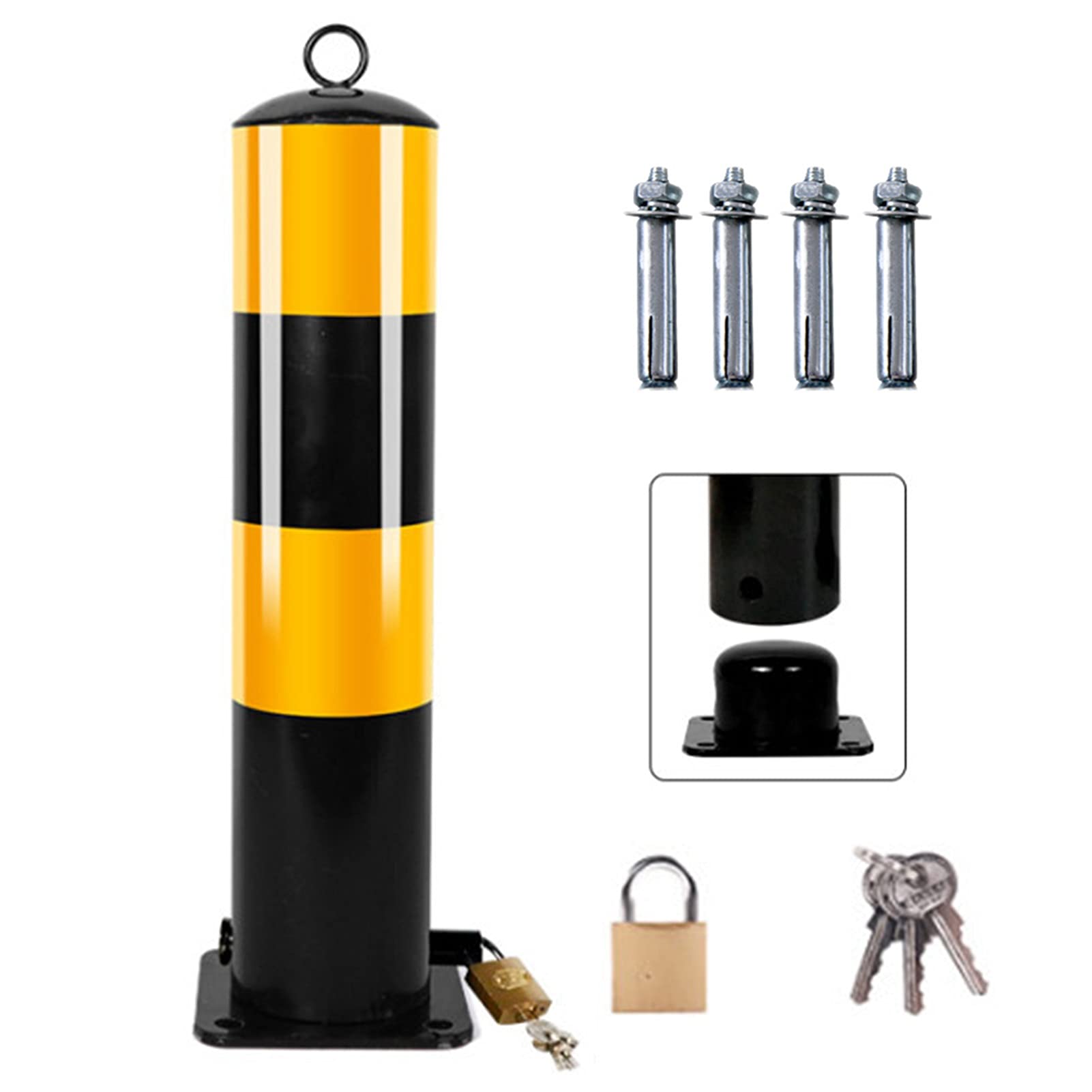 HCZKIUJY Parking Space Lock Heavy Duty Key Lockable Parking Barrier Driveway Bollard Post Pole With Screws For Commercial Or Private (Black 500x114mm)
