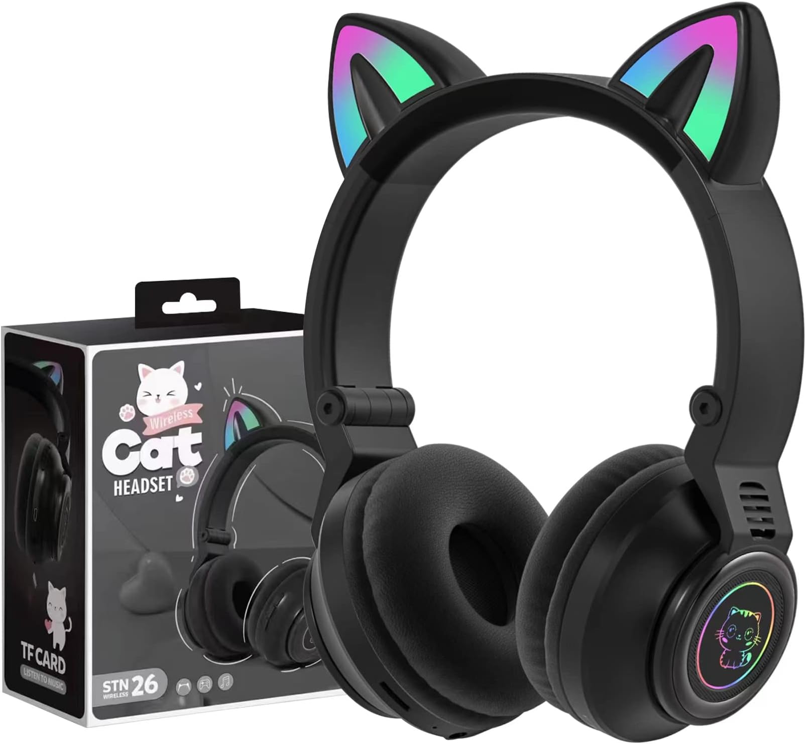 YUSONIC Cat Ear Bluetooth Headphones,Toddlers Kids Wireless Headphones for Boys Girls Amazon Fire Tablet/Laptop/Pad/School (Black)