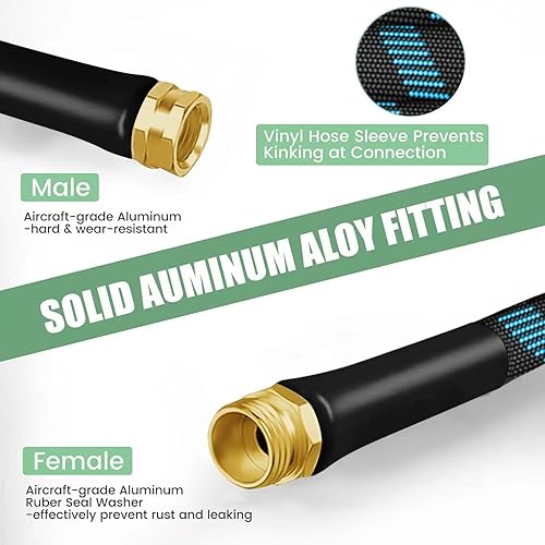 Miniatura 3 de Manguera de jardín no expandible de 150 pies, flexible y ligera, resistente a torceduras y enredos. Con boquilla de 10 vías, fuertes accesorios de