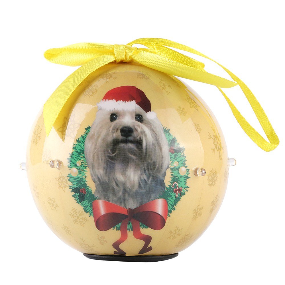 CueCue Pet CUECUEPET Christmas Winter Decoration Shatterproof Memorial Lightup Ball with Top Bow Holiday Ornament, One Size, Terrier - Yellow