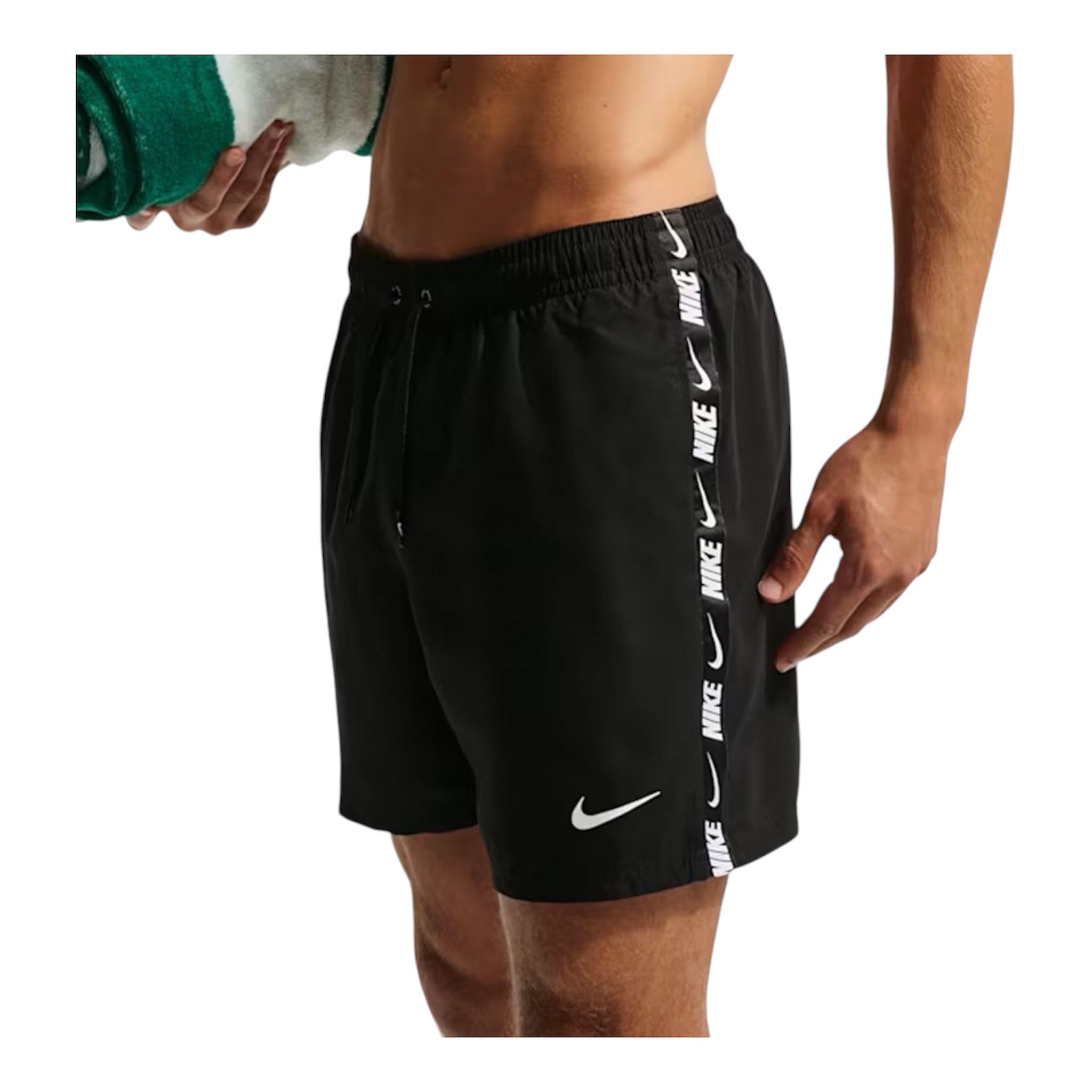 NIKE Unisex Swim Breaker Logo Tape 5" Volley Short Black Swim Trunks