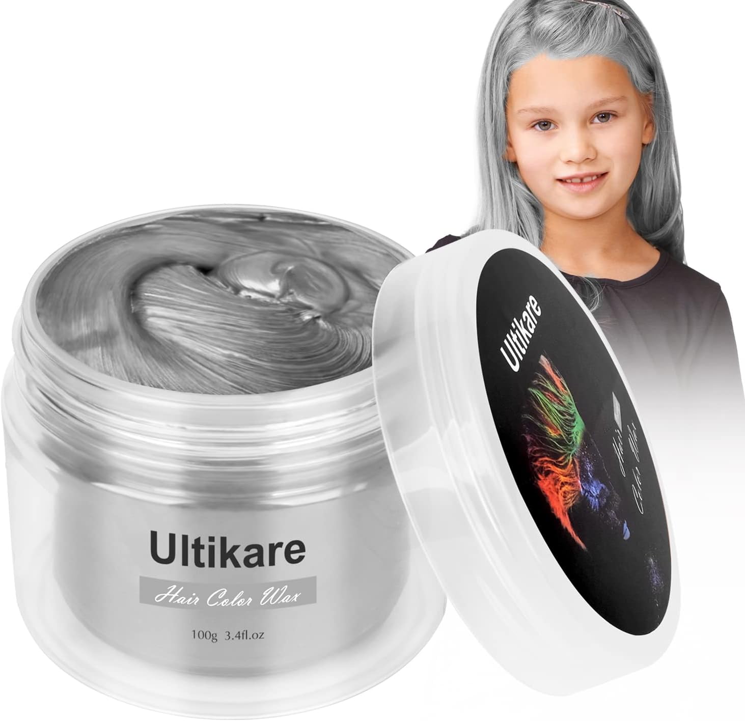 Hair Color Wax,Ultikare Temporary Hair Dye Wax, Instant Hair Dye Cream Mud Washable Natural Hairstyle Color Pomade,Styling Hair Clays for Men Women for Party, Cosplay & Halloween 3.4 Fl Oz (Grey)