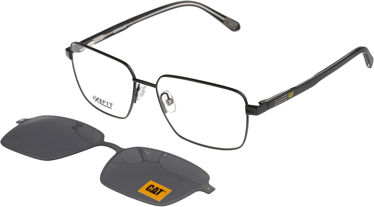 CAT CTSC 0013 Men's Square Eyewear Frame with Magnetic Polarized Sun Clip, Extra Large Fit, 60 mm
