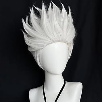 ANOGOL Silvery White Spiky Wig Short Layered Wigs Short Grey Cosplay Wig | Hair Cap+Silver Witch Cosplay Wigs Funny Spiky Hair White Layered Hair Anime Costume Crazy Outfit for Halloween Party Cosplay