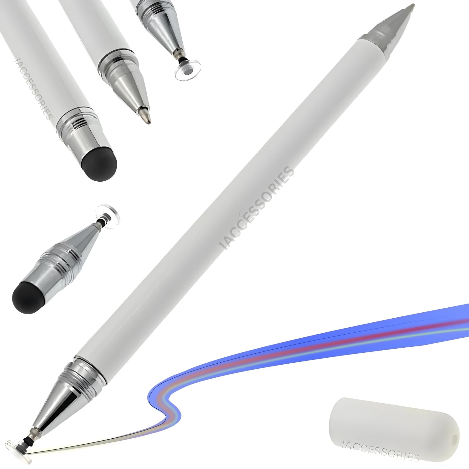 iAccessories 3-in-1 Stylus Pen - Silicon Fine Point Disc Tip, Round Tip, Ballpoint for All Touchscreens Devices iOS, Android Mobile Phones, Tabs, Pads - White (B0D7HQHCBX) Amazon Price History, Amazon Price Tracker