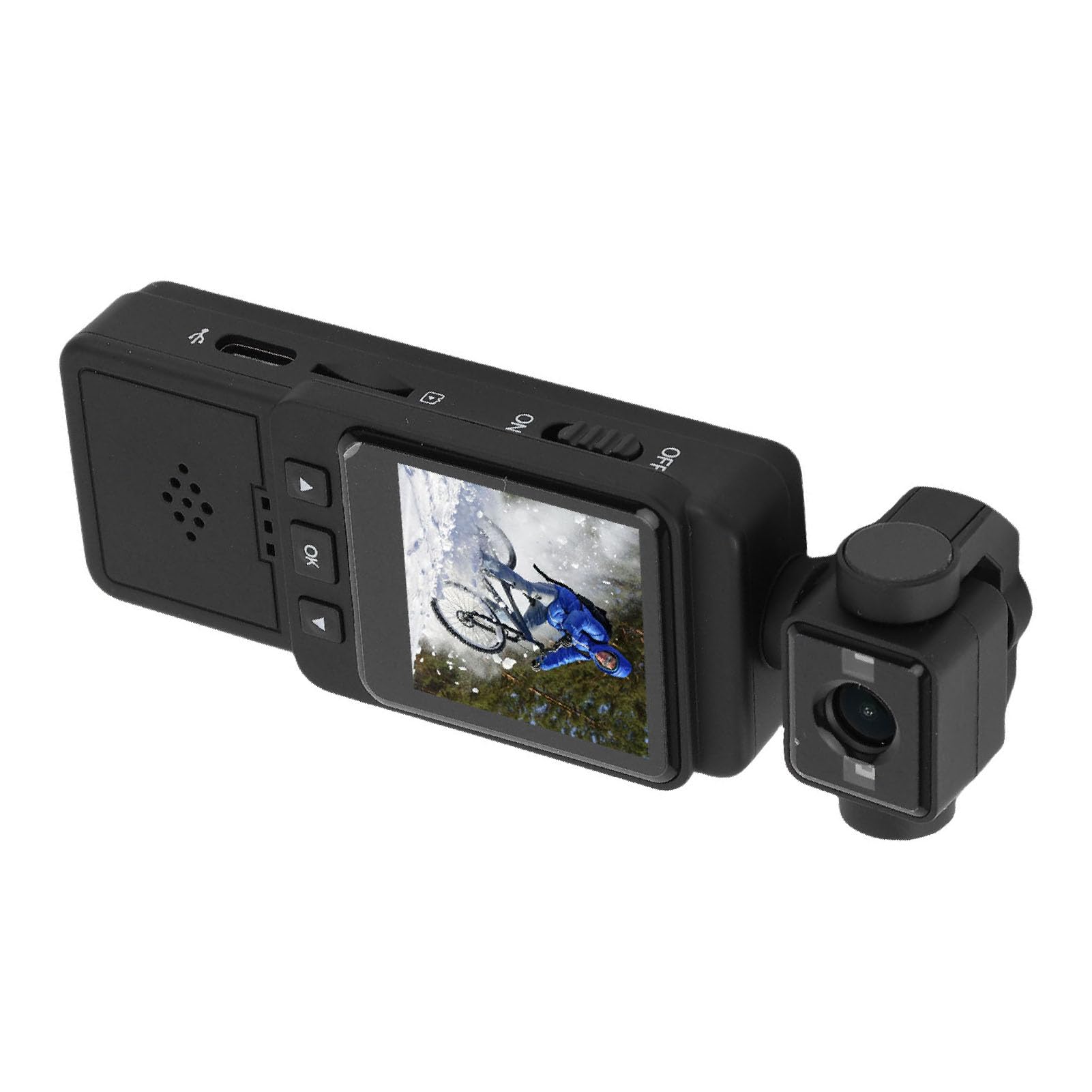 Caméra d'action Portable 1080P, Caméra Sport avec Stabilisation 6 Axes, Écran 1.54", Objectif Rotatif 360°, Caméra Vélo Étanche IP65 WiFi pour Moto Voyage