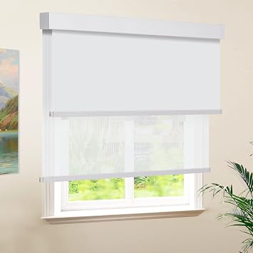 Dual Roller Shades Window Blinds, White Double Blinds Blackout and Light Filtering Shades with Valance, Day and Night Window Shades for Home