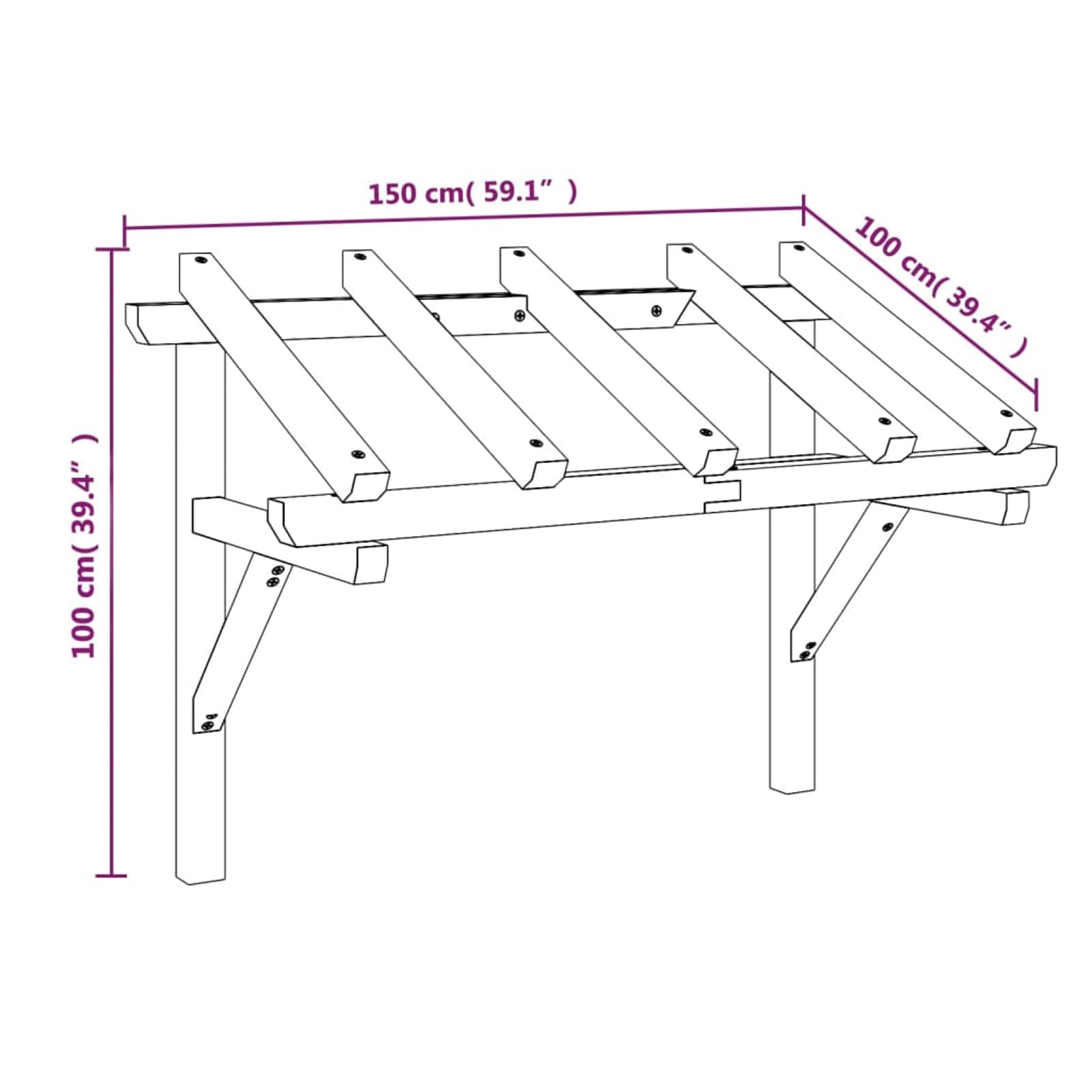 Auvent de Porte 150x100x100 cm Bois de pin Solide Auvent De Porte,Toit Abri Protection Contre La Pluie Et UV,Auvent De Porte D'Entrée