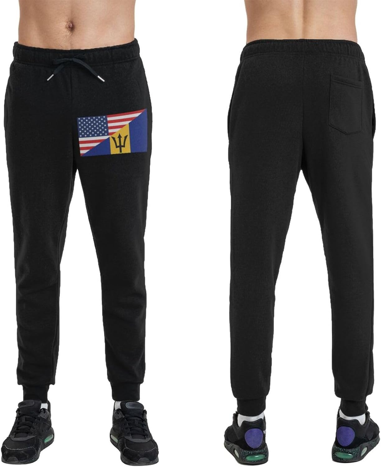 American Flag and Barbados Flag Men's Long Pants Athletic Running Pants Sports Pants