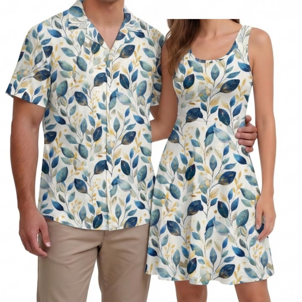 Hawaii Matching Couple Outfits Husband and Wife Clothing Fashionable Mens Casual Shirts Hawaii Dress with Soft Fabric