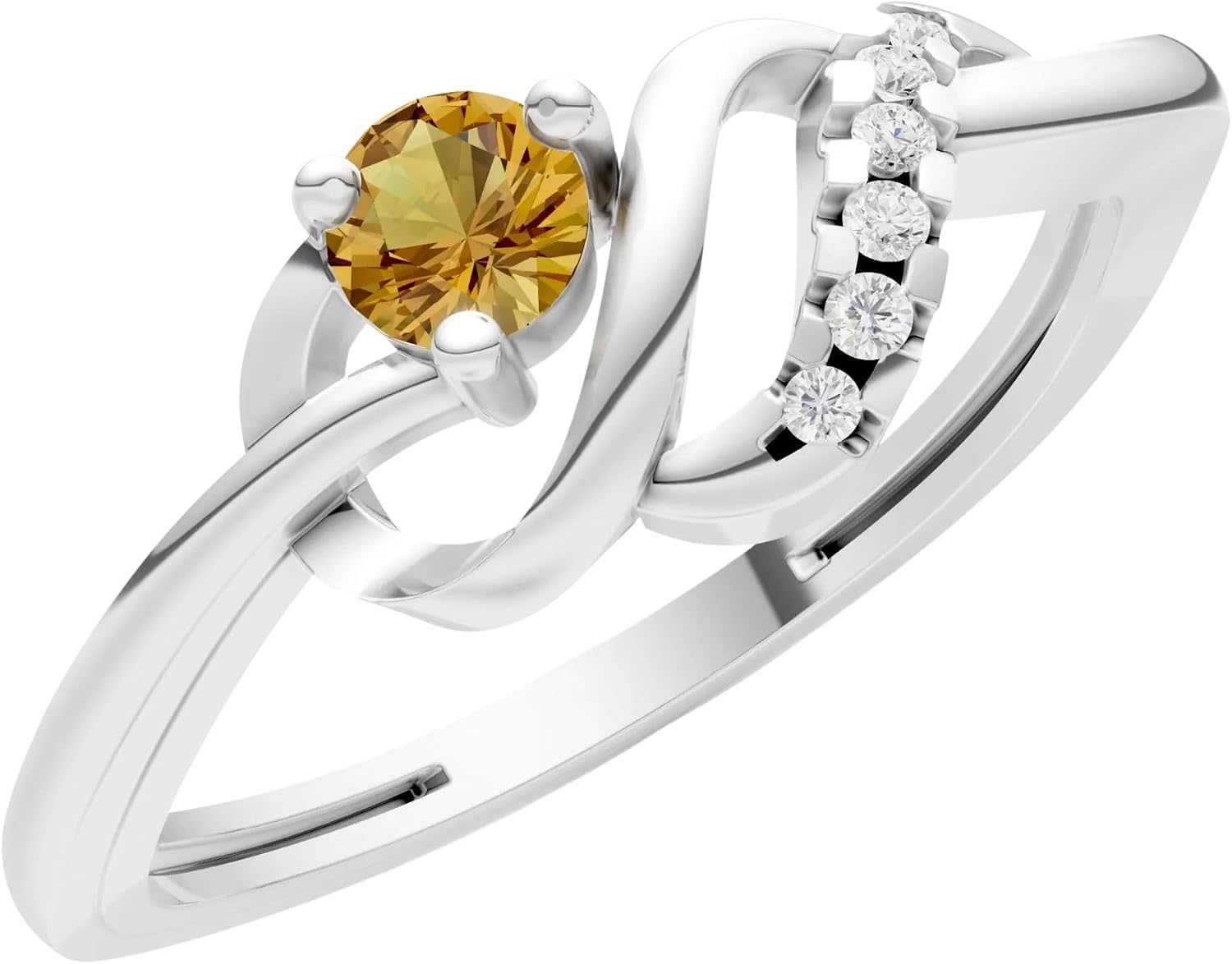 PEORA Round Cut Citrine Stackable Band Available in Solid 10K, 14K or 18K Ring – White, Yellow or Rose Gold