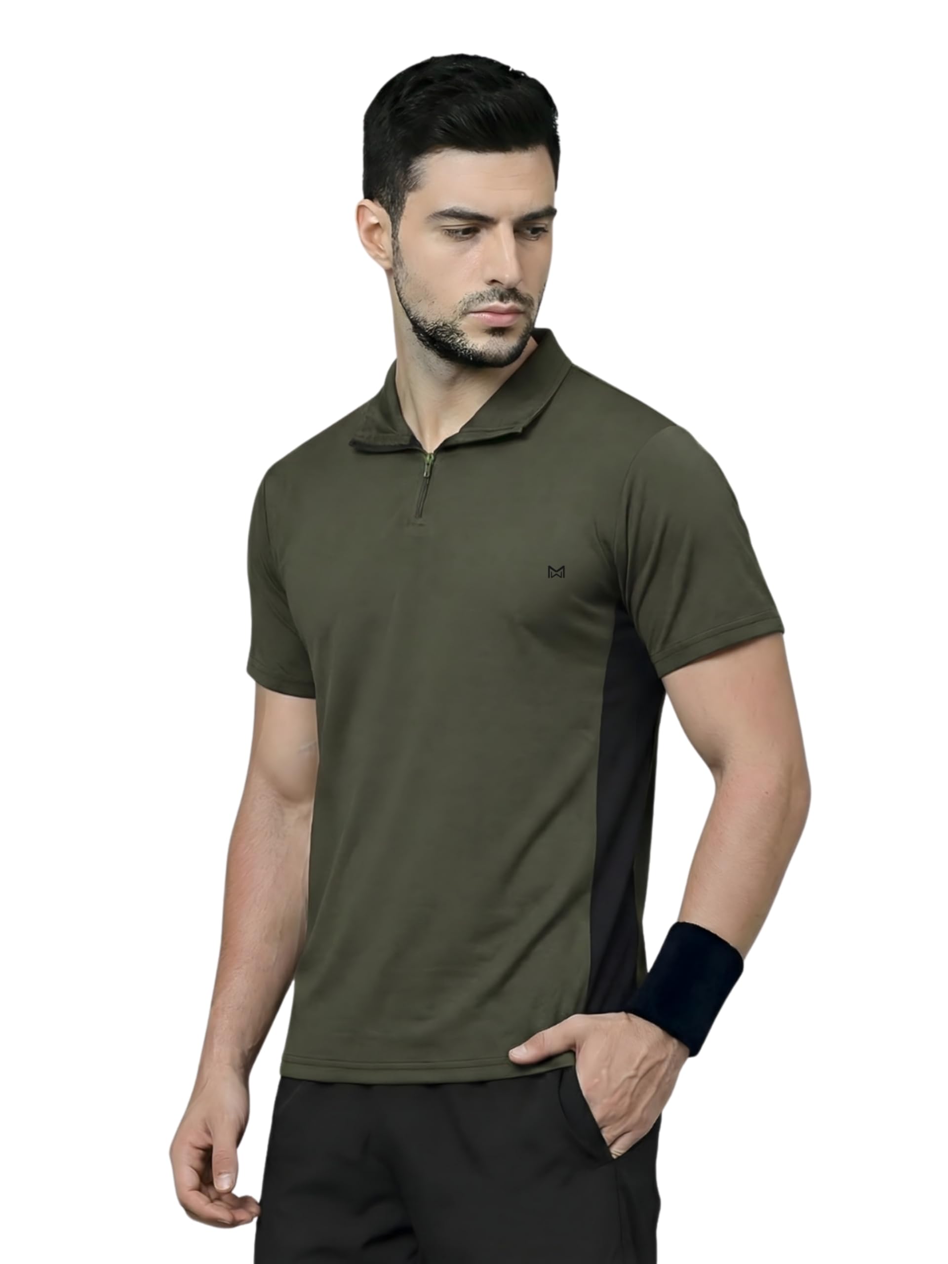 white moon Gym T Shirt for Men Workout - Running, Dryfit Tshirt for Men, Quick-Dry, Anti-Odor Sports Tshirt, Lightweight & Breathable, Everyday Comfort for Man with High Collar Zip (Pack of 1)-picture-30