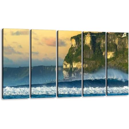 Amazon Com Kiiamy 5 Panels Art Wall Decor Two Lovers Point Guam Sunset Breaking Wave At Sunset Stock Pictures Artwork Modern Canvas Prints Office Bedroom Home Decor Framed Painting Ready To Hang 60 Wx32 H