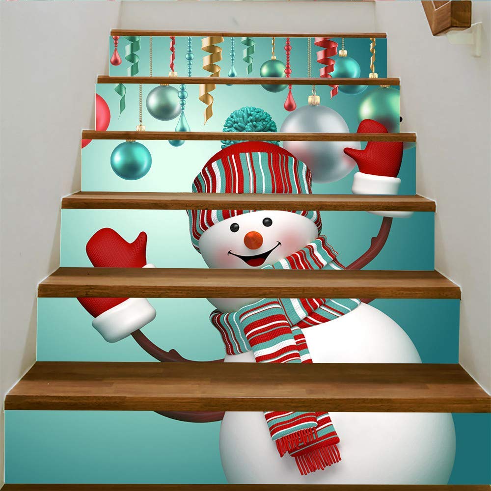 Jeffergarden 3D Christmas Decorative Stairs Riser Decal Stairway Stickers Family Decor Staircase Decal Stair Mural Decals Waterproof Holiday Christmas Decoration(Christmas Tower)