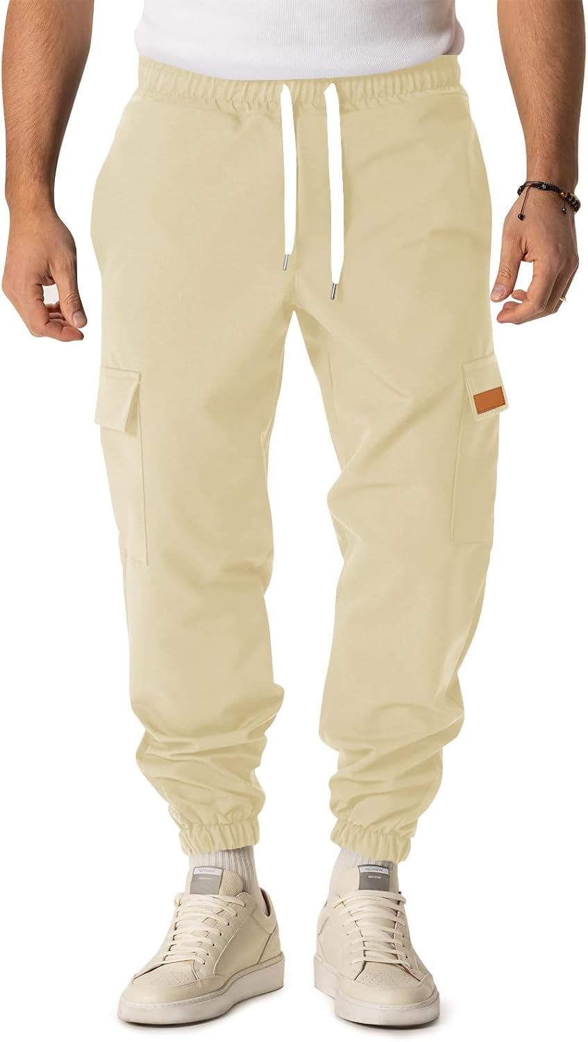 Yousify Mens Fleece Cargo Pants Casual Jogger Elastic Waist Drawstring Hiking Pants Track Sweatpants with Multi Pockets