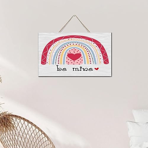 Miniatura 5 de Autravelco Letrero de madera envejecida con diseño de corazón rojo Be Mine en forma de corazón rojo vertical placa de madera 6 x 10 pulgadas Día de