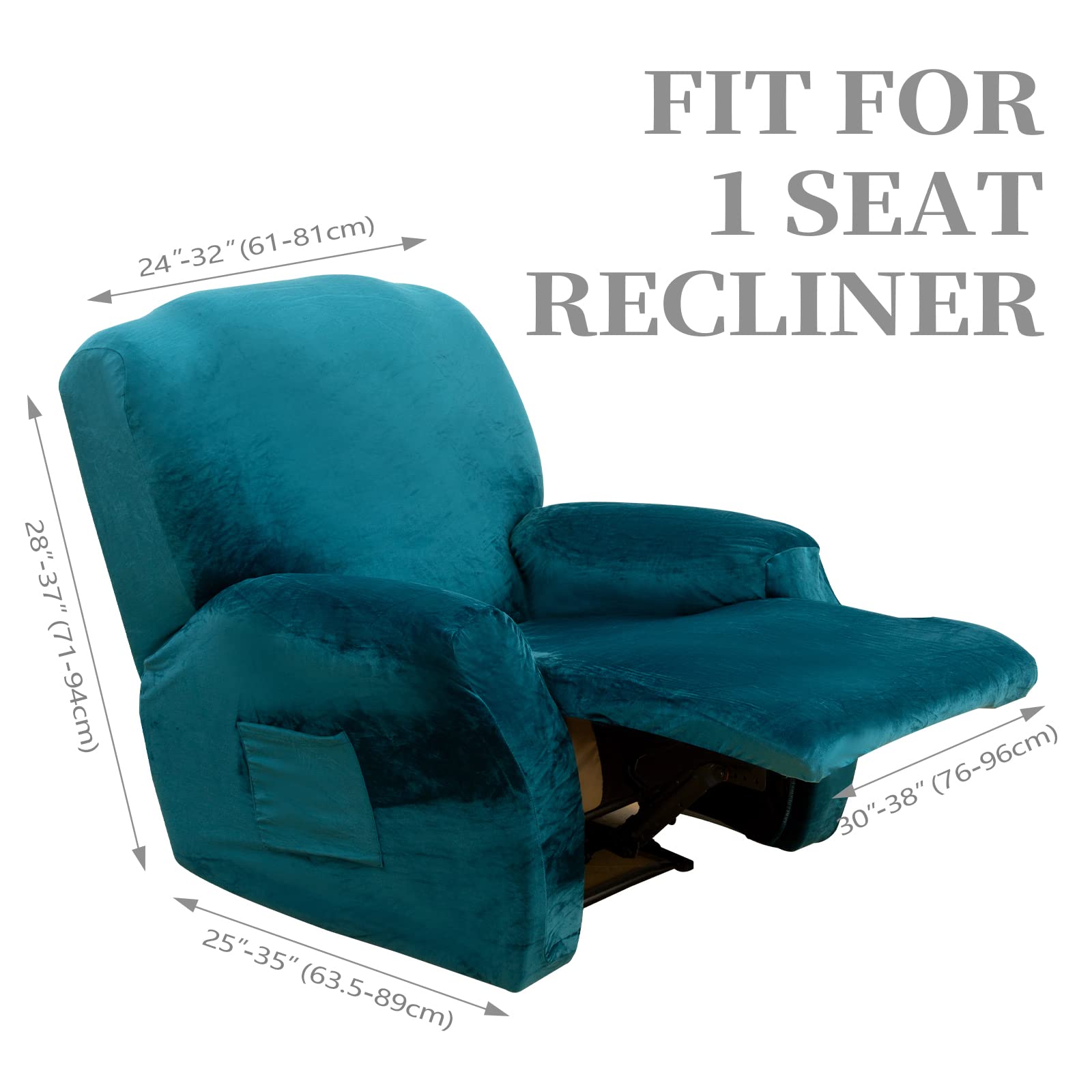 FIGOOO Copripoltrona Relax Reclinabile Copripoltrona 1 Posto Elasticizzato Relax Universale Elettrica con Tasche 4-Pezzi Fodere per Poltrona Rimovibile Coprisedile Chivas,Velluto#Flangia Verde
