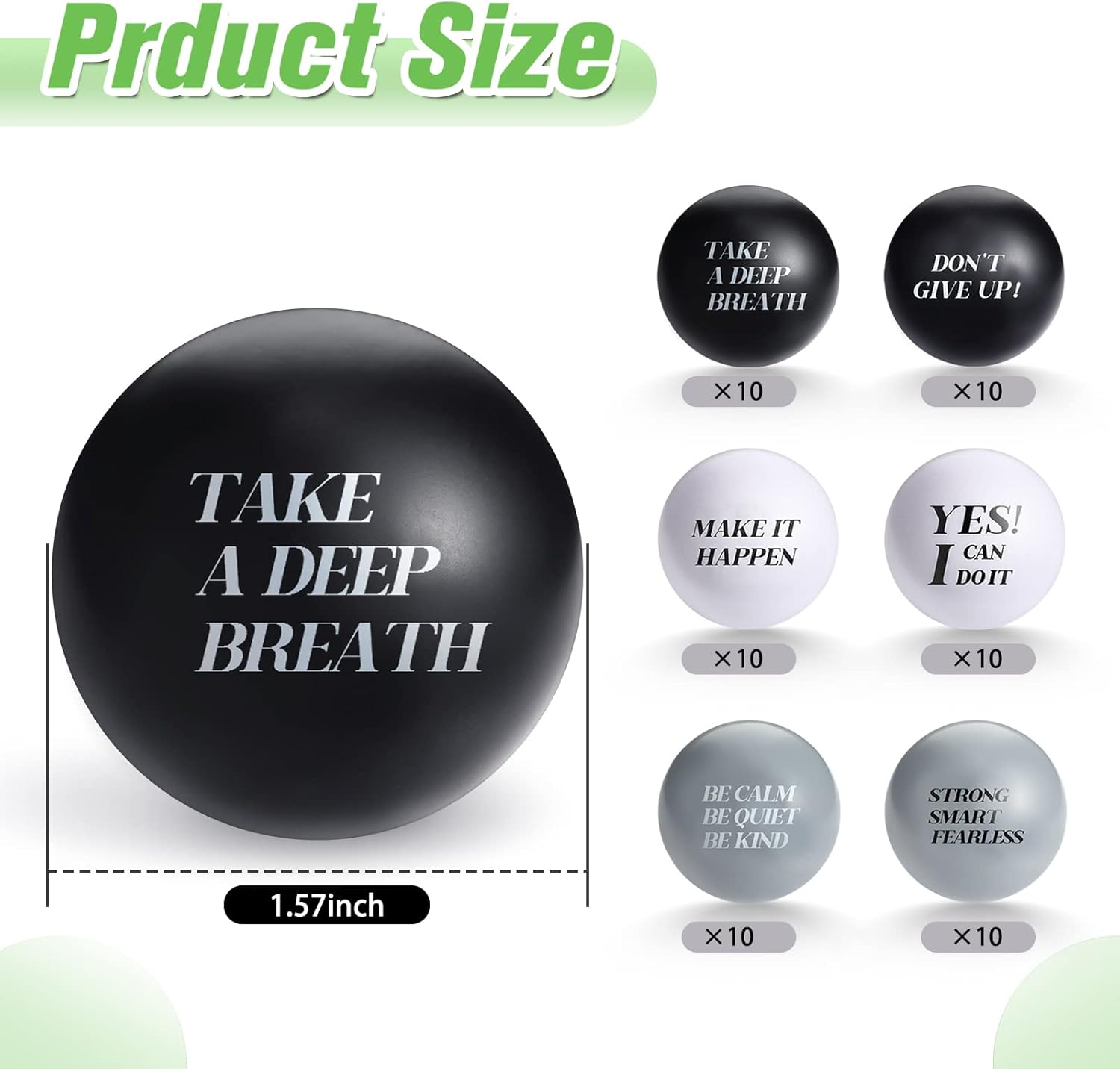 Jerify 60 Pcs Motivational Stress Balls Quote Relief Ball 1.57' Inspirational Foam Stress Ball Bulk Small Anxiety Hand Exercise Balls for Kids Teens Adults Relieve Anxiety Party(Black, White, Gray)