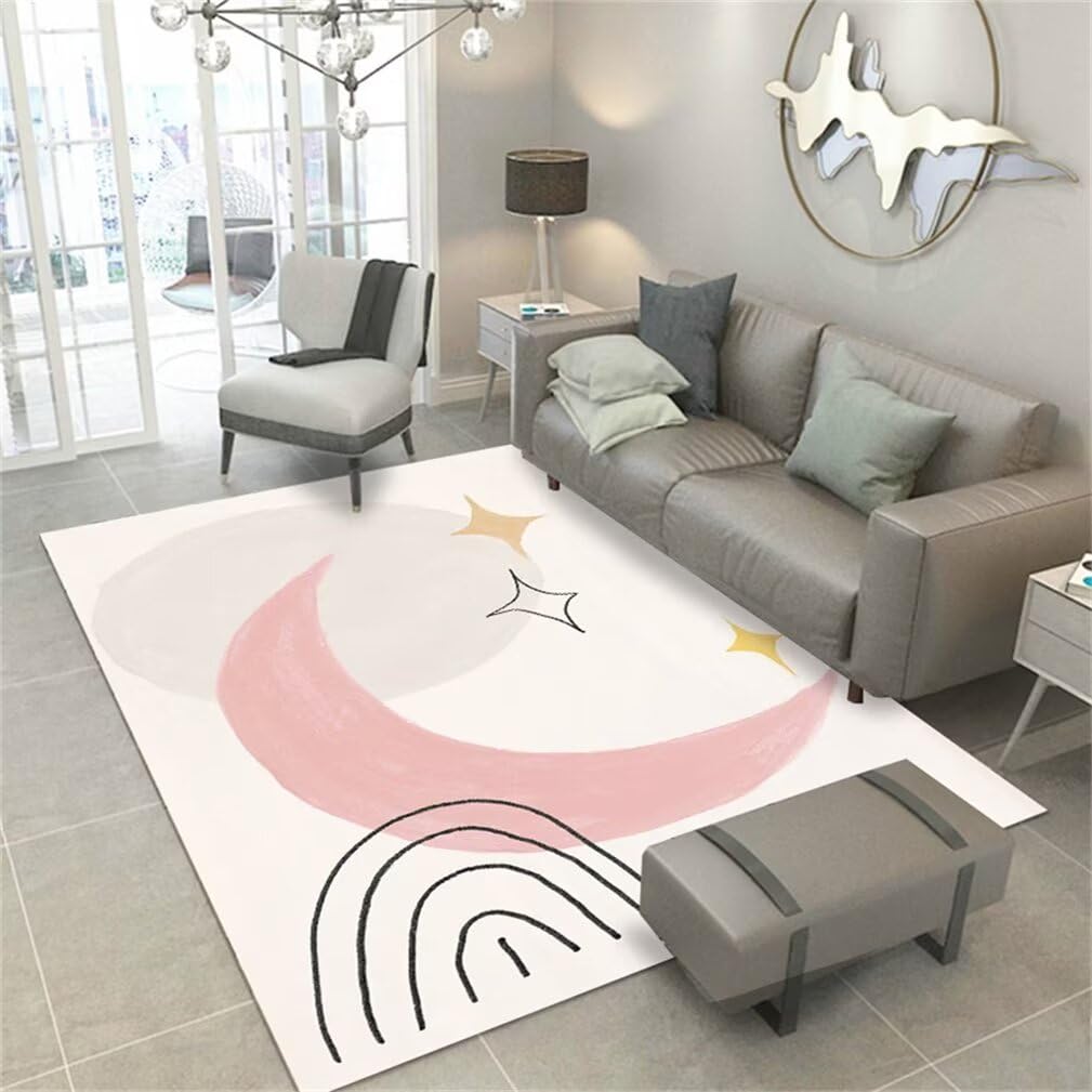 Tapis lavable confortable au design minimaliste moderne gris et rose grand format 200x300