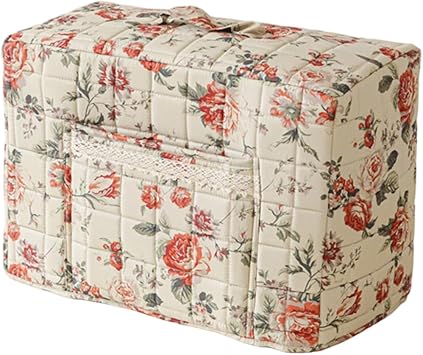 Boho Floral Sewing Machine Cover Quilted Fabric Dust Cover with Pockets for Most Standard Sewing Machines and Accessories Light Yellow, 43cm