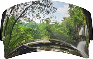 XIXIAN Mountain Waterfall Printed Adult Sunscreen Visor Cap Lightweight and Breathable Adult Sun Visor Empty top hat Versatile Outdoor hat Black