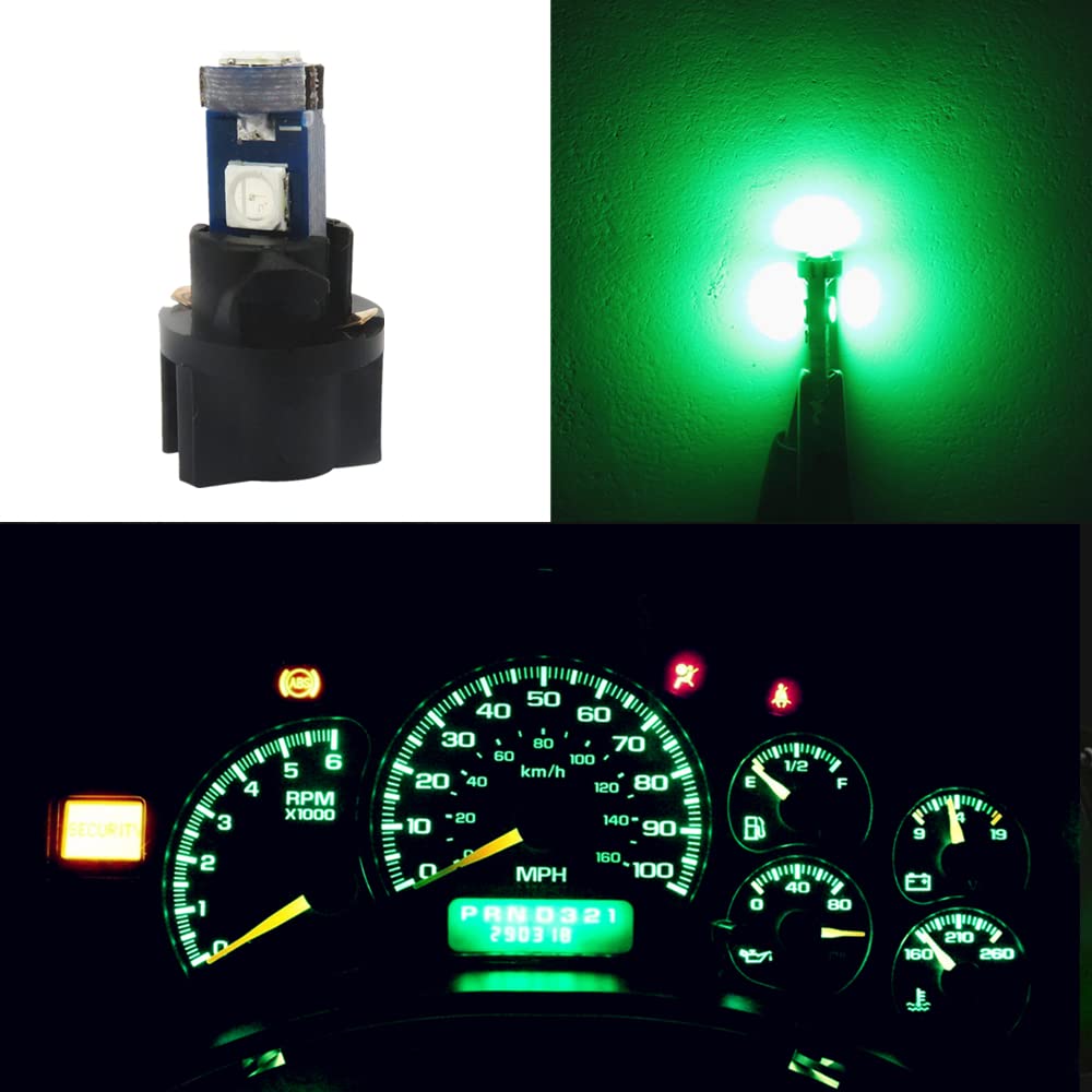 WLJH 74 Led Bulb Dash Lights Super Bright T5 2721 37 86 286 Wedge PC74 Twist Socket Automotive Instrument Panel Gauge Light Kits Cluster Shift Indicator Interior Bulbs Green Pack of 20
