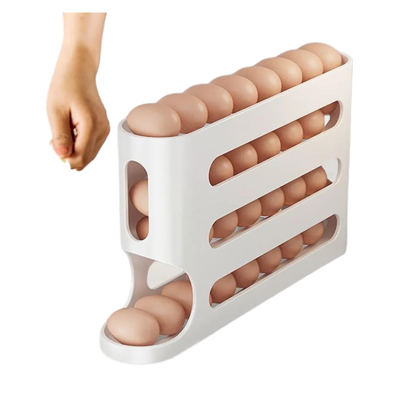 4-stufiger, Automatisch Rollender Eierständer, Kühlschrank-Eier-Aufbewahrungsbox(2Pcs White)