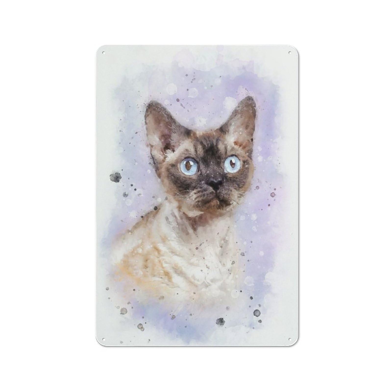 Junmoney Style-12 Devon Rex Cat Watercolor Modern Retro Metal Wall Decor 30X20cm, Metal Wall Sign For Loft, Studio, Office Or Creative Room