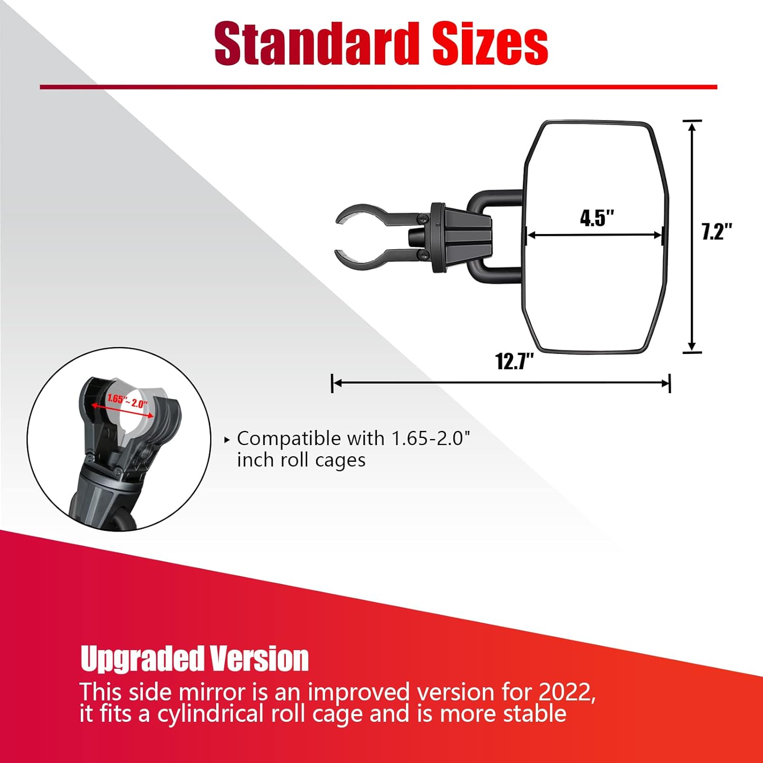 UTV Side Mirrors for 1.65"-2" Roll Cage, Aluminum Solid Bracket, 2023 New UTV Mirrors, Adjustable Satisfactory Viewing Angle Compatible with Polaris RZR, Can Am X3, Kawasaki Mule, Honda Pioneer SXS