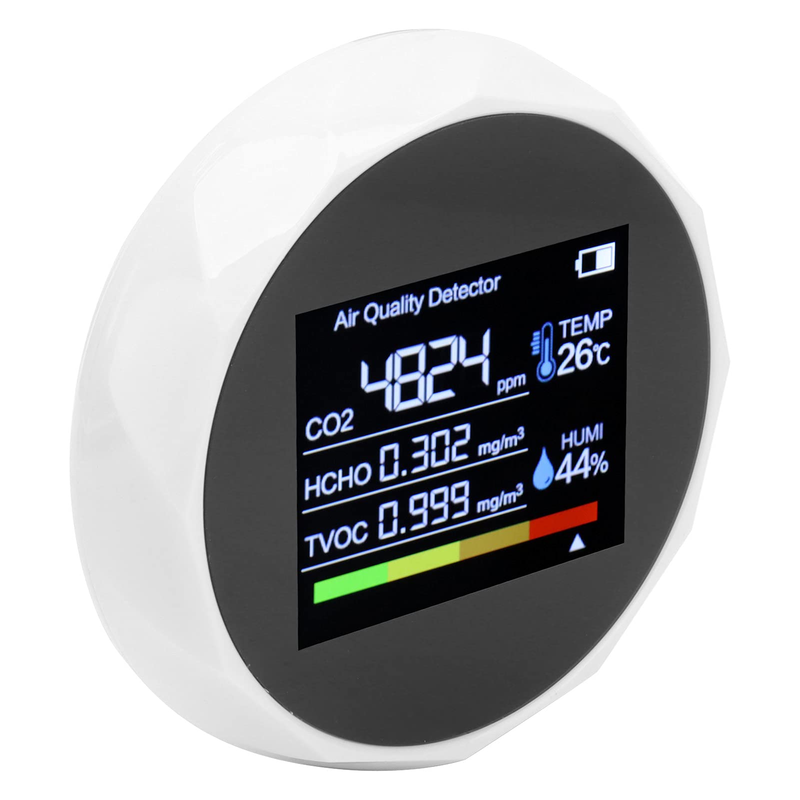 Detector de Calidad del Aire Multifuncional Monitor de CO2 Portátil para Hogar Oficina Gimnasio Pantalla Digital ABS 1 Unidad (Blanco)