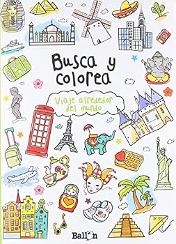 Paperback Busca y colorea- Viaje alrededor del mundo [Spanish] Book