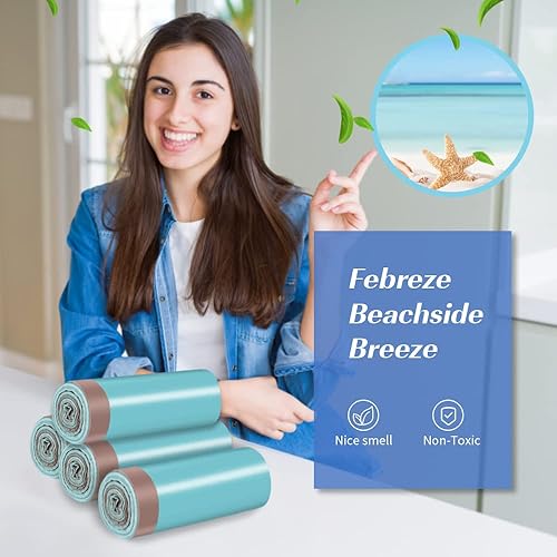 Miniatura 2 de JOYEUX Bolsas de basura pequeñas de 4 galones, bolsas de basura con cordón para baño y cocina, aroma a brisa junto a la playa, 60 unidades