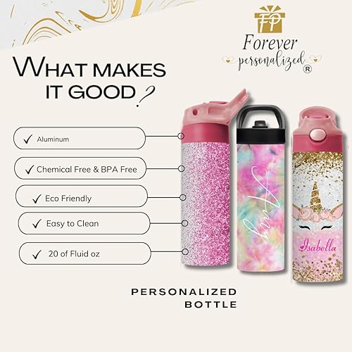 Miniatura 3 de Botella de agua personalizada aislada de 20 onzas  Botella escolar para niñas  Botella deportiva  Taza aislada de acero inoxidable  Botella de agua