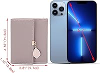 Vista 134 de UTO - Cartera pequeña RFID de piel sintética con dije de hoja, cierre de cremallera y tarjetero.