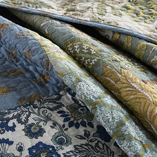 Ielevations Green Cotton Patchwork Quilt Set With Real Stitched Embroidery Botanic Floral Quilted Coverlet Floral Pattern Bedspread Retro Comforter Sets,Queen Size #TOP2