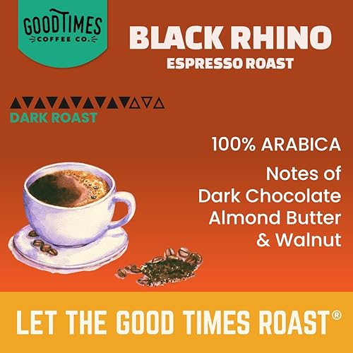Miniatura 3 de Black Rhino Arabica Coffee Espresso tostado oscuro, molido medio, artesano de lotes pequeños, 12 onzas (paquete de 1)
